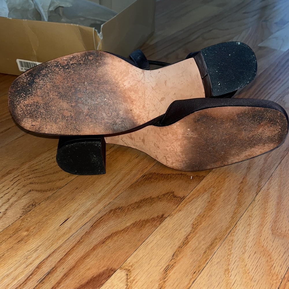 Brown satin block heel crossover Sz 9 - Picture 11 of 13